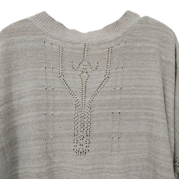 Free People Precious Pointelle Poncho Womens Large Brown Knitted V-Neck Bohemian - Picture 6 of 12